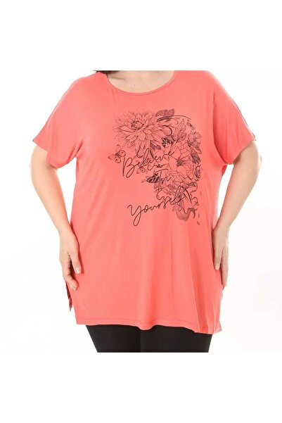 BİrHoşButik LARGE SIZE FULL LYCRAL CYCLING NECK FLOWER BUTTERFLY PATTERNED WIDE MOLD TREND T-SHIRT AND TIGHTS SET