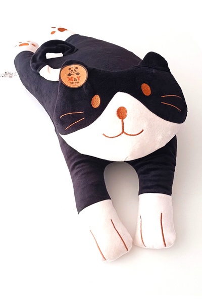 MY toys Uyku Arkadaşım Yumuşak Yatan Peluş Kedi Yastık 70 Cm. (SİYAH)