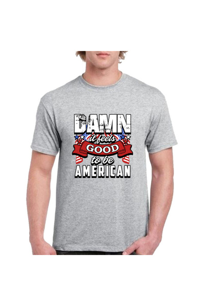 HediyeMania Tricou gri din bumbac - American cu imprimeu și design cu licență