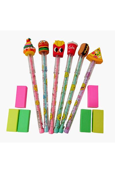 Dudo Baby Hamburger Coke Potato And Ice Cream Shaped 4 Pieces Laying Egg Pencil Eraser Set