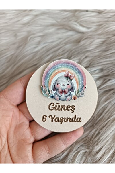 doğrukan Gökkuşaklı tavşan figürlü ahşap yenidoğan doğum günü magnet hediyeli...