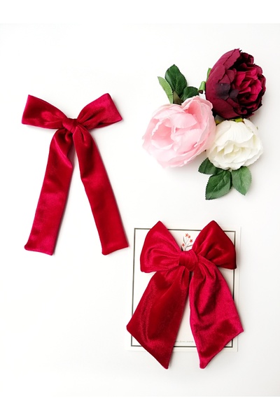 NEW BOWS BANDS Girl's Long-Tailed Bow Clip Buckle Red Velvet