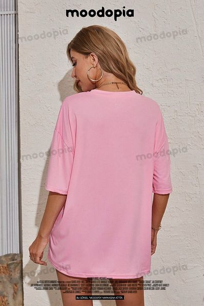 Moodopia Happy Daisy Printed Pink Oversize Tshirt