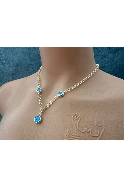Jewerly Nazar Boncuklu Gold Renk Zincirli Kolye