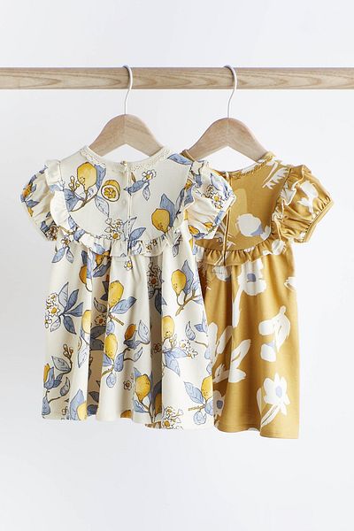 Next Baby 100% Cotton Lemon Patterned Floral 2-Piece Dress