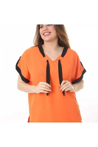 BİrHoşButik LARGE SIZE AEROBIN FABRIC COLLAR LACE-UP ARM LACE-UP WAIST RUBBER V-NECK WIDE MOLD TREND SET