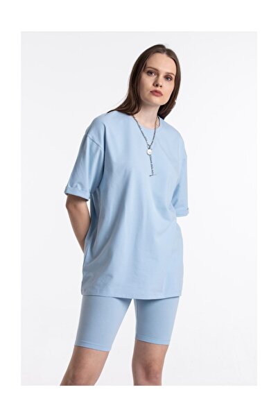 oneagılyazı Μπλουζάκι Boyfriend Cut Μπλε Πλεκτό - Κοντό μανίκι