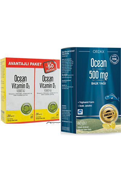 Ocean Vitamin D3 1000IU Sprey 20ml 2'li Avantaj Paket + Balık Yağı 500mg 60 K...