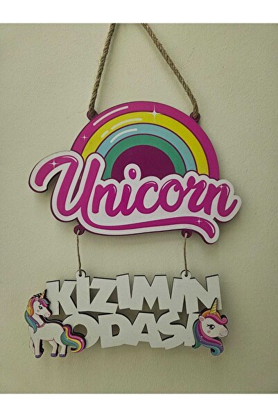 İmpivo Unicorn Temalı Çocuk Odası Kapı Süsü Kızımın Odası Kapı Süsü Duvar Süsü