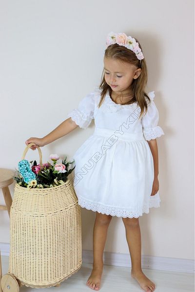 penu baby kids White Bow Detailed Short Sleeve Baby Girl Dress