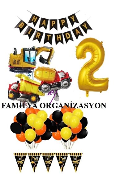 dekormatik 2 Yaş Inşaat Konseptli Doğum Günü Seti