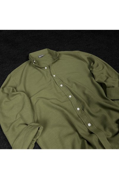 Hazhers Men's Oversized Shirt Collar Long-Sleeve Linen Summer Shirt
