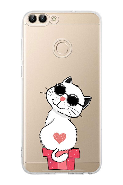 PrintiFy Huawei Psmart (2018) Uyumlu Kamera Korumalı Coolcat Tasarımlı Şeffaf...