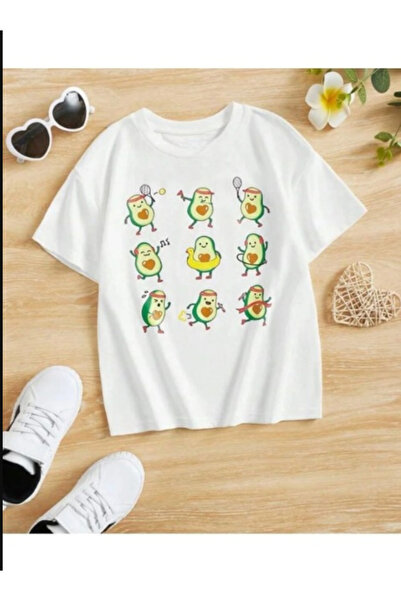Pelna Children's Trend Model White T Shirt Avocado Printed Cotton
