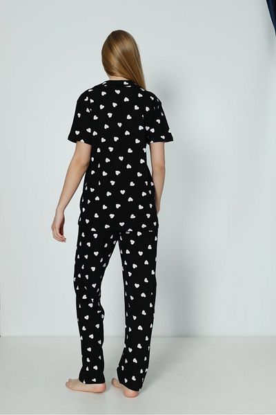 Hukateks Set pijama cu mâneci scurte din bumbac pieptănat 100% bumbac cu inimă neagră