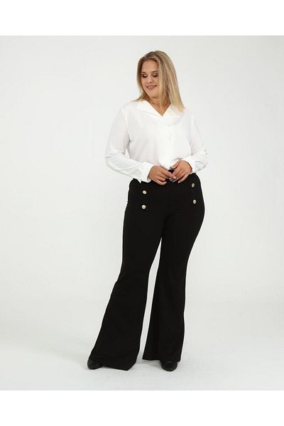 Butik Nilyam Women's Large Size Waist Button Detailed Flexible Trousers 24023