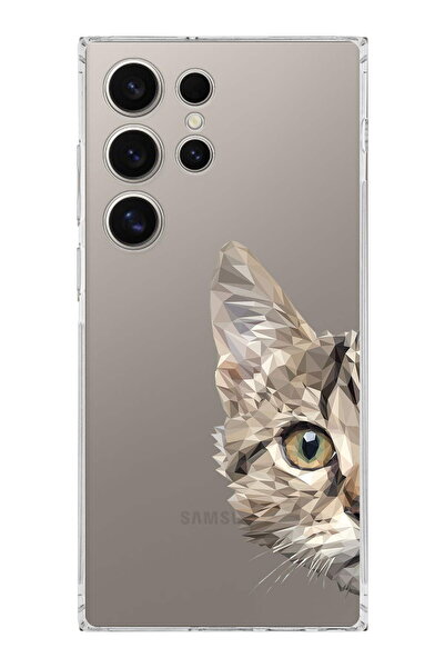 PrintiFy Samsung S24 Ultra Uyumlu Kamera Korumalı Catface Tasarımlı Şeffaf  Silikon Kılıf