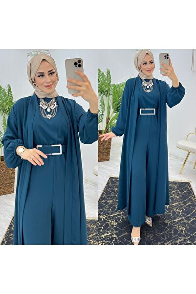 FIRSTESLEM طقم عباية وزرة كريب دبي مزدوج الجوانب من الدرجة الأولى