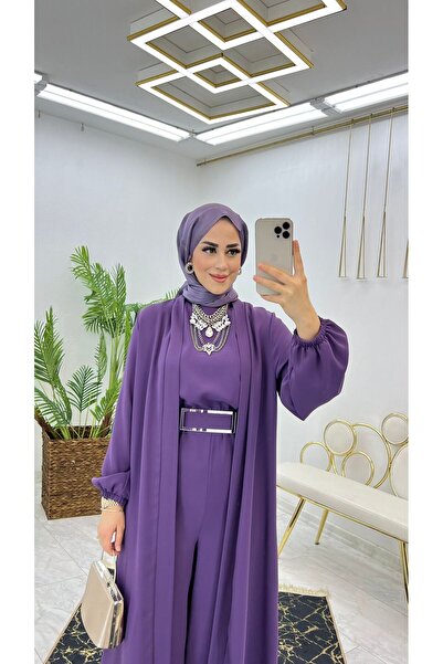 FIRSTESLEM Birinci Sınıf Premium Çift Taraflı Dubai Krep Kumaş Tulumlu Abaya Takım