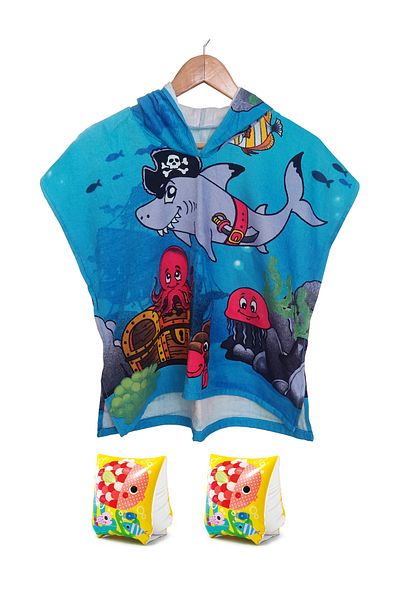 Ewason (3-6 Years) Ocean Poncho Children's Beach Towel 100% Cotton Inflatable Sleeve Set
