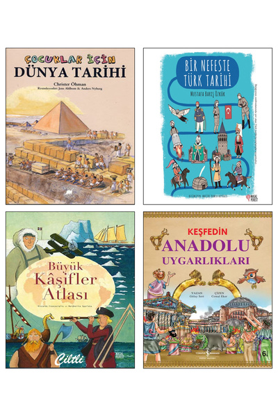 TÜRKİYE İŞ BANKASI KÜLTÜR YAYINLARI Çocuklar için Dünya Tarihi + Bir Nefeste Türk Tarihi + Anadolu Uygarlıkları + Büyük Kaşifler Atlası