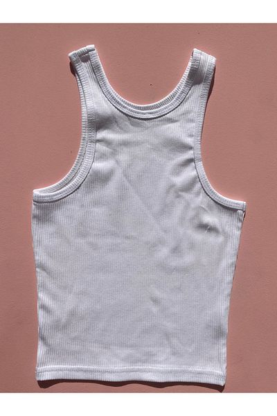 LEYNA BUTİK Women's 1 Piece White Color Camisole Ribbed Fabric Halter Collar Crop-atlet