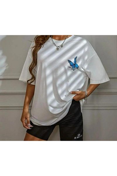FGO GYM Μπλουζάκι Unisex Crew Neck με στάμπα με πεταλούδα, βαμβακερό oversize