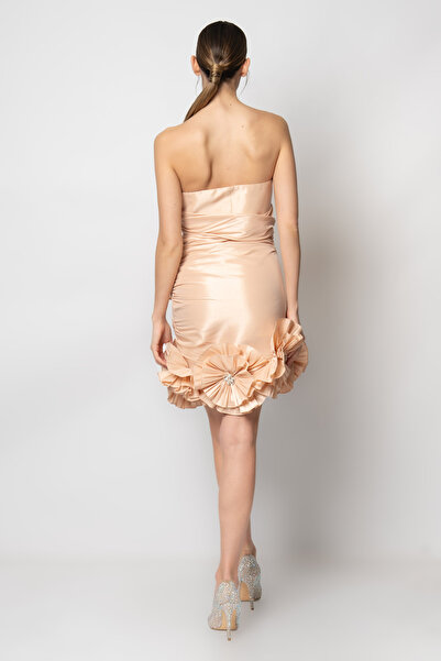 RENGIN Etek ucu büyük çiçekli tafta abiye elbise