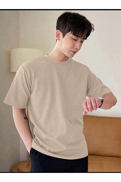 SELENA BUTİK Μπλουζάκι Unisex Μπεζ απλό βαμβακερό oversize