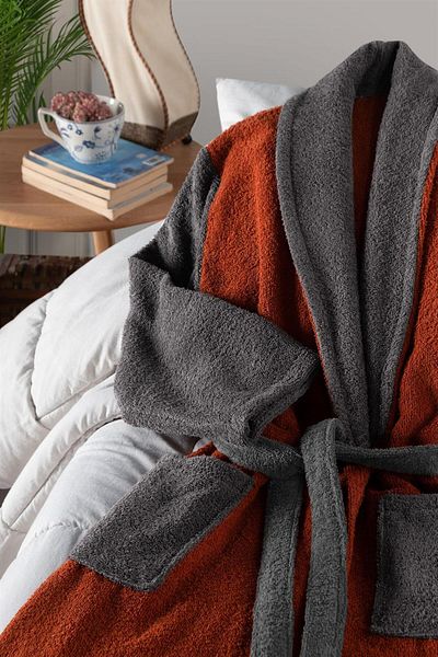 Mürdüm Home روب حمام رجالي من Royal Women - بلاط أنثراسايت