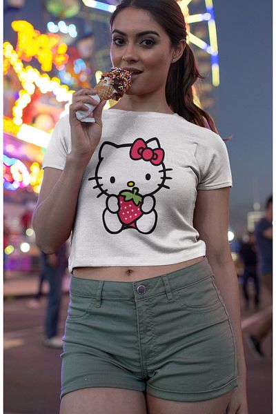 Fuddy Moda Strawberry Hello Kitty εμπριμέ Crop Top