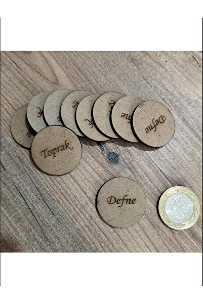 estölye 3x3 Cm Ham Ahşap Lazer Kesim Yuvarlak Etiket Isimlik 50 Adet