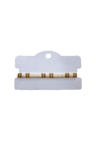 etniko Bohemian Unisex White and Gold Detailed Adjustable Miyuki Bracelet