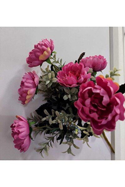 esdekor باقة زهور اصطناعية 30 سم زهرية وردية خضراء اللون ذات أوراق الفاوانيا ...