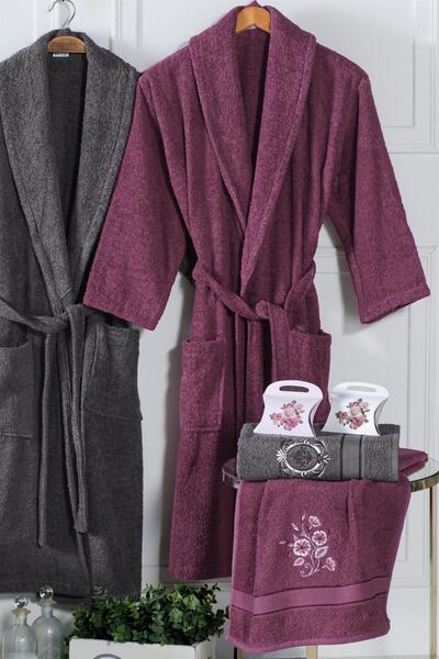 Mürdüm Home Σετ μπουρνούζι με κεντητό κουτί Eda 8 τεμαχίων |   Σετ μπουρνούζι |   Σετ προίκας