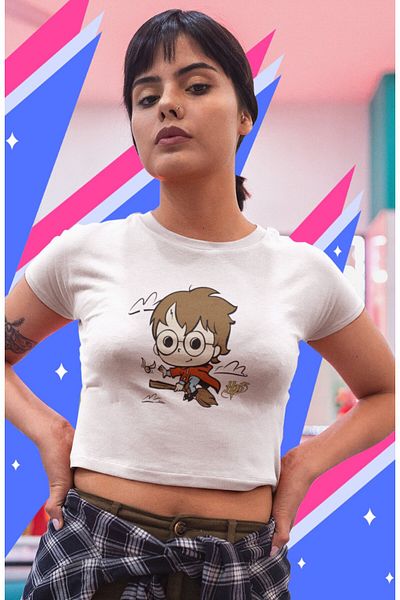 Fuddy Moda Crop top cu imprimeu cu personaje Hary Potter, bluză crop cu tematică HP