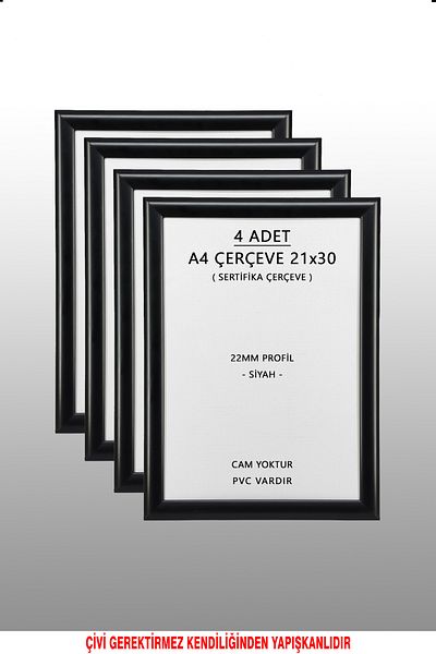 bymat 4 PIECES 21X30 FRAME - BLACK FRAME - 22mm PROFILE PHOTO FRAME