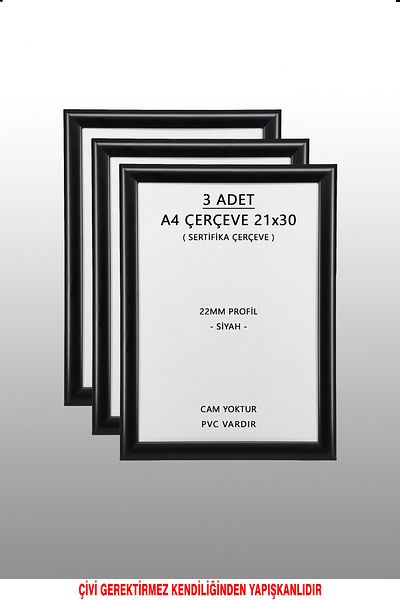 bymat 3 PIECES 21X30 FRAME - BLACK FRAME - 22mm PROFILE PHOTO FRAME