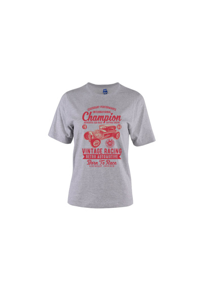 HediyeMania Γκρι γυναικείο μπλουζάκι Racing 1980 Vintage με τύπωμα με αμερικα...