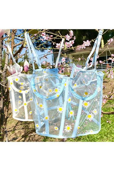 BKT Bralette transparent cu model margarete albastre