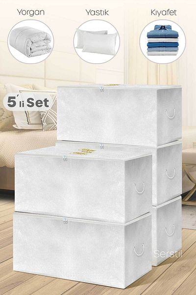 Serstil 5 Pieces - Medium Size White Storage Bag 63 X 40 X 34 Cm