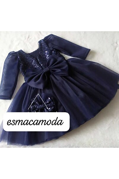 esmacamoda LACİVERT UZUN KOLLU KIZ ÇOCUK ELBİSE