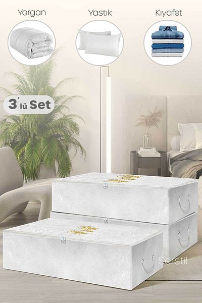 Serstil 3 Pieces - Mega Size White Storage Bag Under Base 74 x 46 x 22 cm