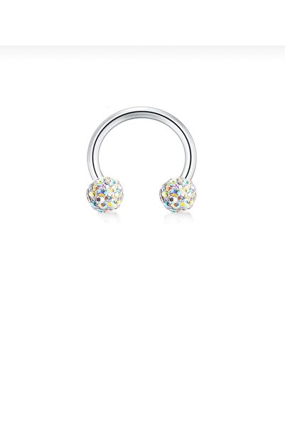 BY DİLEK ÇETİN ACCESSORY Cerrahi Çelik hologram taşlı C model 6 mm kıkırdak h...