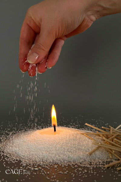 Cageartstudio Organik İnci Tozu Mum ( 20 Adet Fitil ile ) Vanilya Aromalı 250 gr - Sonsuzluk ve Romantik Mumları