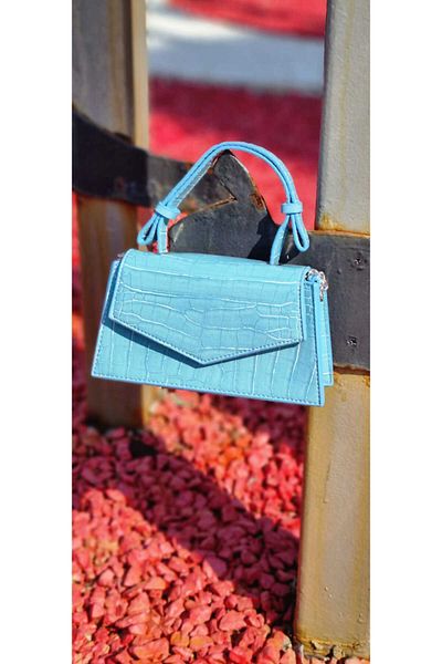 ZR Accessory Geantă de damă cu model de crocodil de culoare albastru bebeluș, model plic, geantă de mână și de umăr, curea de umăr cu lanț cu design modern