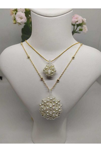 Sam Stylish Necklace Set with Crystal Bead Detail - Cevşen Design for Mother and Daughter
