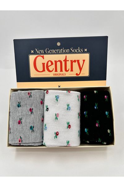 gentry Кутия с брокатени флорални бамбукови дамски чорапи (3 броя)