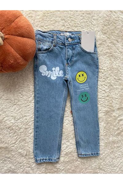 SERAP KİDS PANTALONI DENIM IMPRIMAȚI SMILE