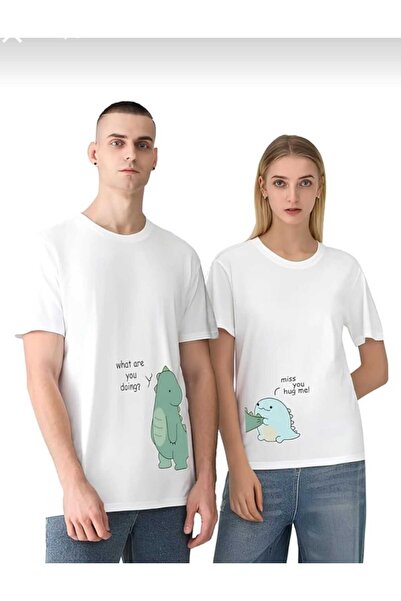 PERISENSE تي شيرت كبير الحجم للجنسين للرجال من Dinasuar مطبوع عليه زوجين محبي...